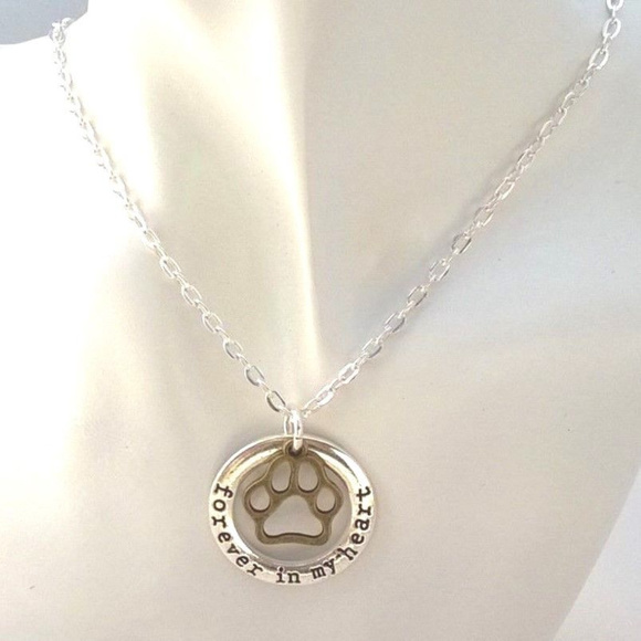 Paw Print Necklace Forever in my Heart Charm - Picture 2 of 3